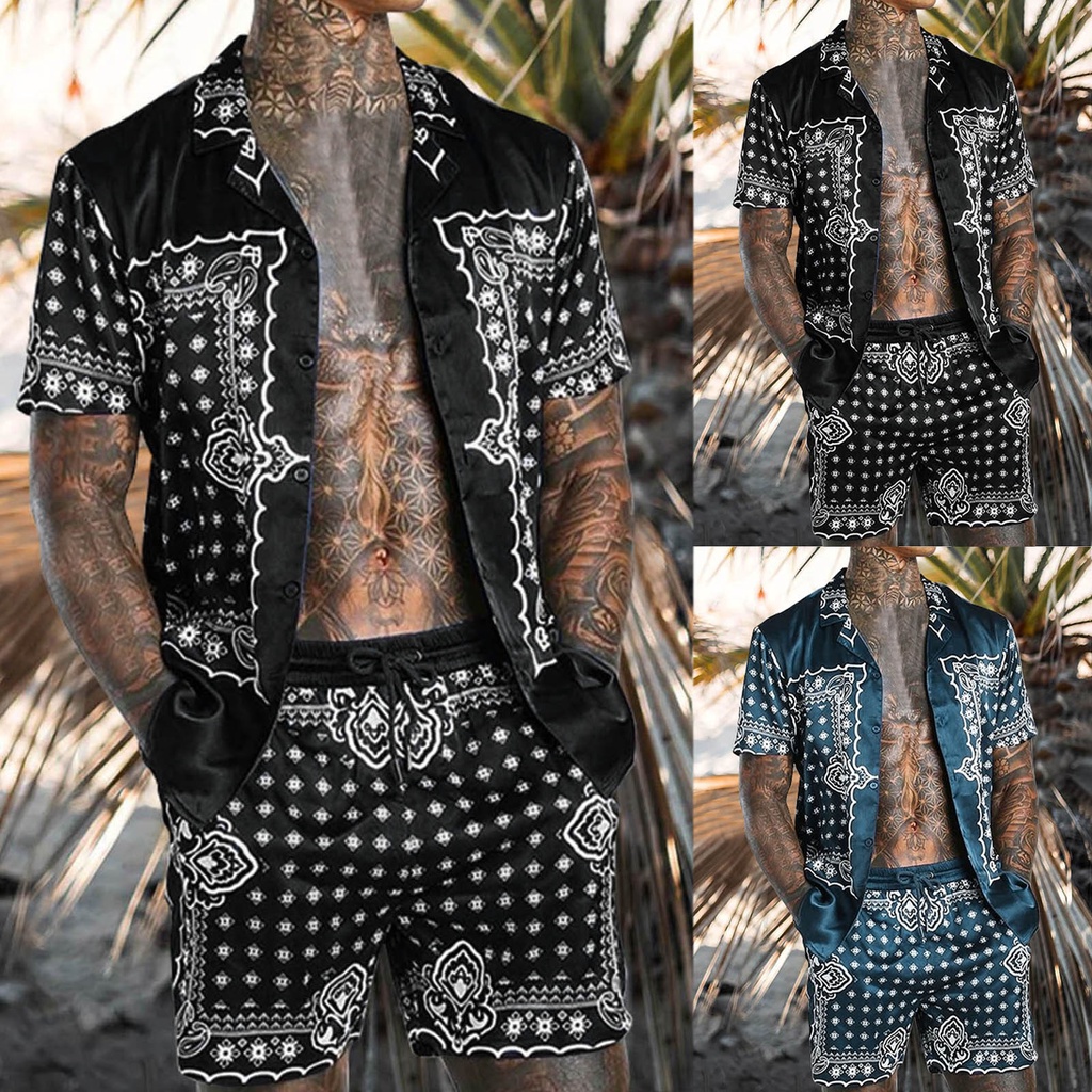AMens Set Short Sleeve Hawaiian Shirt And Shorts Summer Casual Floral Shirt Beach Two Piece Suit 2022 New Fashion Men Se #4