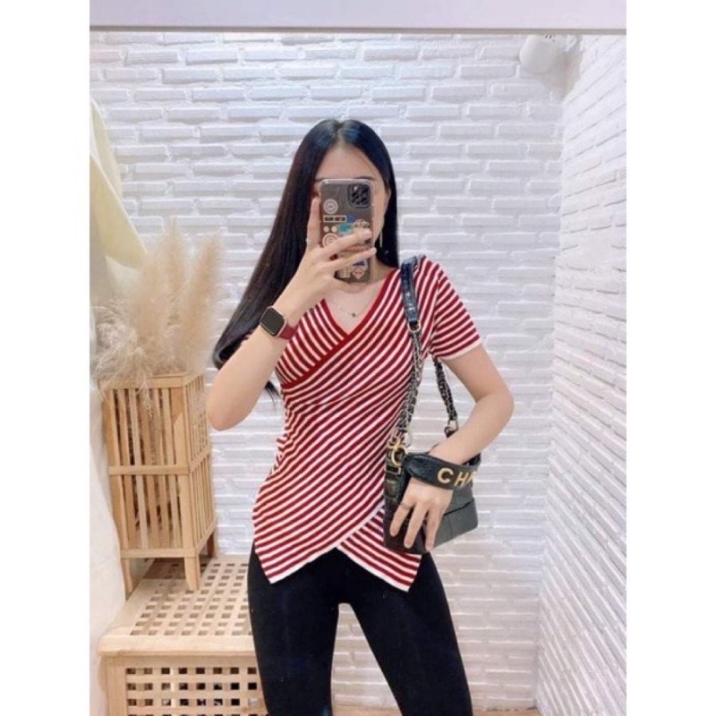 เสื้อริ้วทรงไขว้หน้า ผ้าไหมพรหม สุดฮิตงานขายดีจ้า🔥พร้อมส่ง3สี - รูปที่ 2