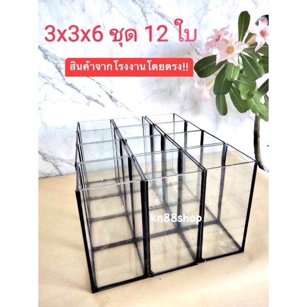 โหลปลากัด 3x3x6 ชุด 12 ใบ มีทั้งกาวใสกาวดำ