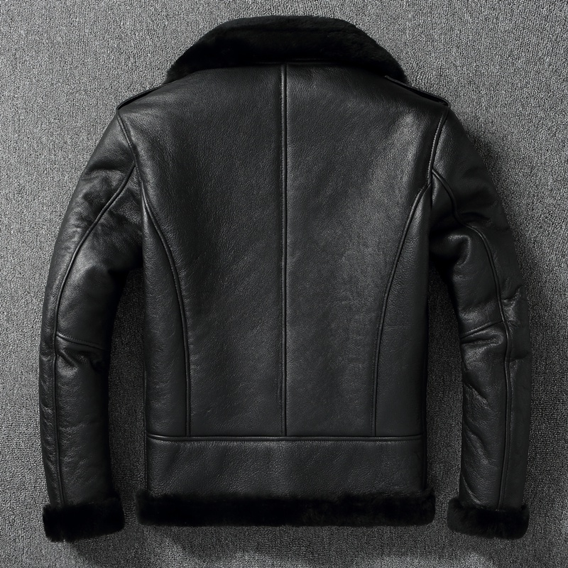 BThick Warm Genuine Sheepskin Real Fur Shearling Jackets for Men Leather Jacket Mens Biker Clothing Men's Coat Winte #2
