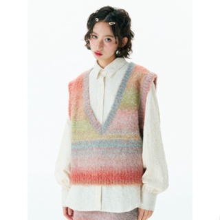 YEDM Yang Ers Big Dream Gradient Rainbow Soft Glutinous Knitted Vest Womens New 2022 Wool Blended Sweater Vest