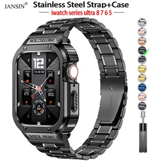 jansin สาย + เคส iwatch series 8 7 45มม 44มม mod kit case สายนาฬิกาสแตนเลส พร้อมเคส สำหรับ iwatch series ultra 8 7 6 SE 49มม