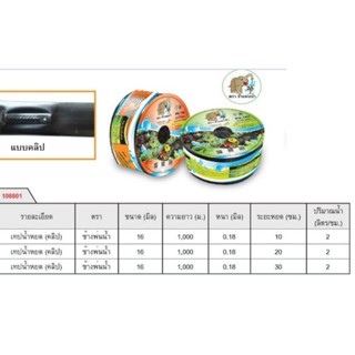 เทปน้ำหยด แบบคลิป 1รู ตราช้างพ่นน้ำ ยาว 1000ม.สายเหนียวทนทาน