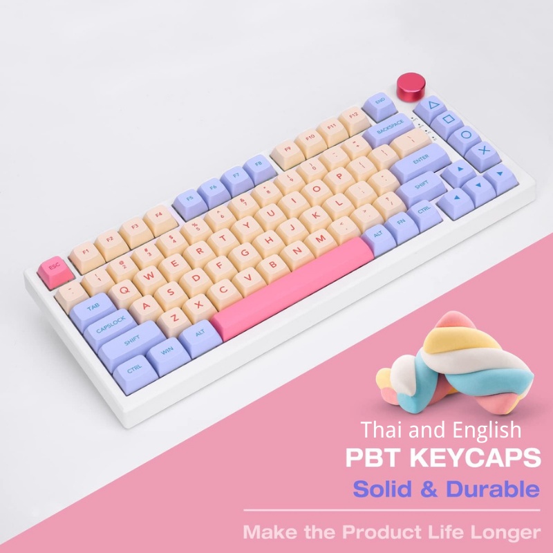 Pbt Keycaps 132 คีย์ Marshmallow Keycaps ชุด, โปรไฟล์ XDA, Dye-Sublimation Cute Keycaps สําหรับ Cherry Gateron MX Switches คีย์บอร์ดเครื่องกล