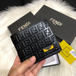 Fendi กระเป๋าสตางค์หนัง พับได้ สําหรับผู้ชาย นําเข้าจากกล่องฟรี