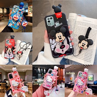 เคสโทรศัพท์มือถือ ซิลิโคนนิ่ม ป้องกันกระแทก ลายการ์ตูนน่ารัก พร้อมสายคล้อง และขาตั้ง สําหรับ OPPO A17 A57 2022 A77 5G A77s