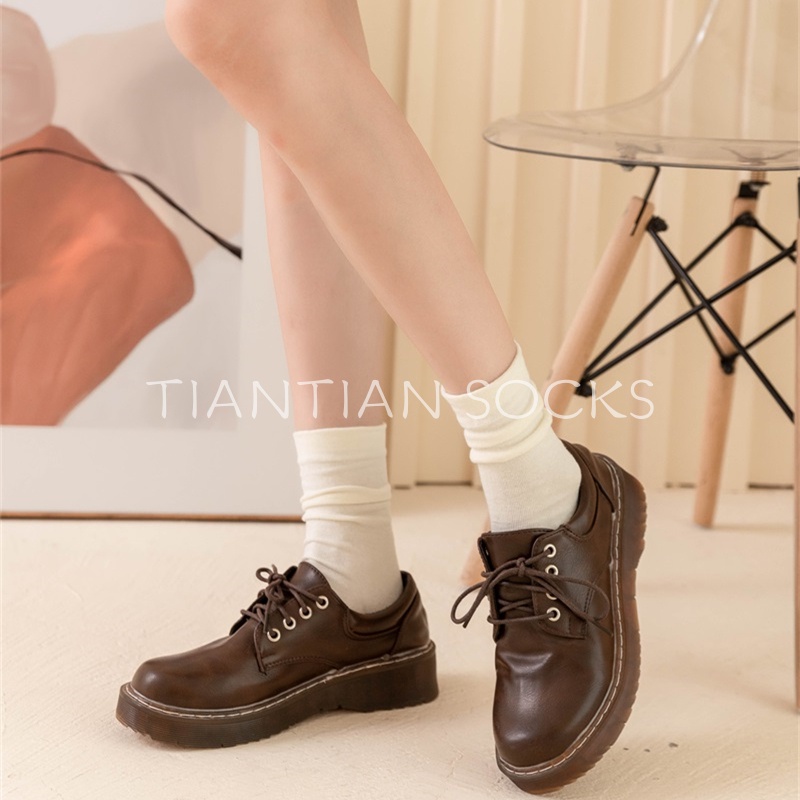 TIAN TIAN T251 ถุงเท้า ผ้าฝ้ายแท้ ทรงหลวม สีขาว เข้ากับทุกการแต่งกาย แฟชั่นฤดูใบไม้ร่วง และฤดูหนาว สําหรับผู้หญิง