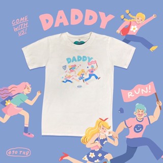 เสื้อวินเทจผญ เสื้อยืดสีขาว ✧►✸Daddy RUN T-Shirt สีขาวสกรีนลายครอบครัว DADDY สุด Cute เสื้อโอเวอร์ไซ