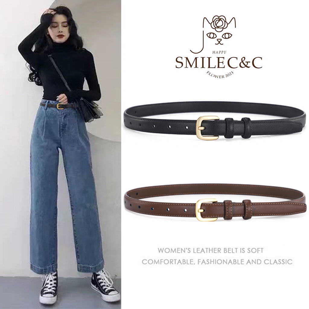 SmileFairyCC【COD & พร้อมส่ง】เข็มขัดหนังนิ่ม หัวเข็มขัดสี่เหลี่ยม คุณภาพสูง แฟชั่น สําหรับกางเกงยีน Facebook