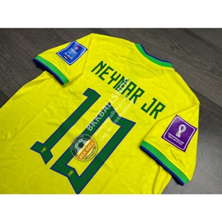 เสื้อฟุตบอล ทีมชาติ Brazil Home บราซิล เหย้า พร้อมเบอร์ชื่อ 10 NEYMAR JR 19 ANTHONY และอาร์มฟุตบอลโลก 2022