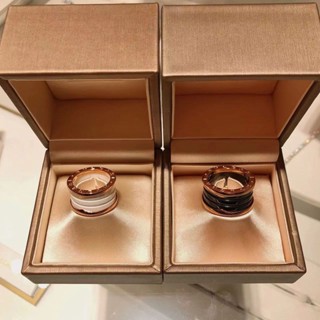 Bvlgari แหวนเซรามิค เงินสเตอร์ลิง 18K ประดับเพชร สีโรสโกลด์ แฟชั่นฤดูใบไม้ผลิ สําหรับผู้หญิง S925 P831