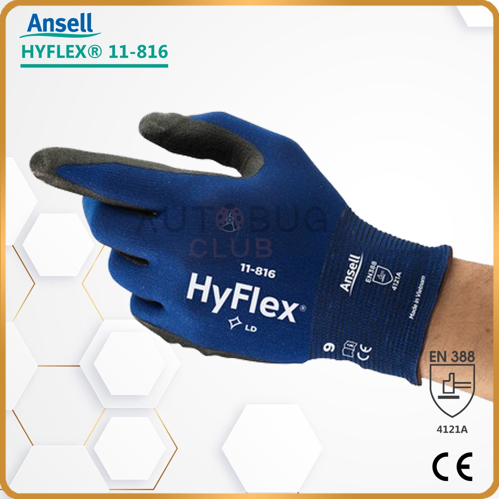 Ansell HyFlex 11-816 ถุงมือป้องกันไนลอนความไวปลายนิ้วสูงอเนกประสงค์ความดีสูง Comfort