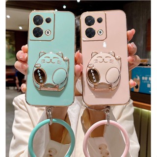 เคสโทรศัพท์มือถือ กันกระแทก ลายแมวนําโชค พร้อมที่ตั้งวาง แฟชั่น สําหรับ OPPO Reno8 T Reno8 Reno8 Pro Reno8 Z Reno8 Pro+ Reno7 Reno7 Z Reno7 Pro