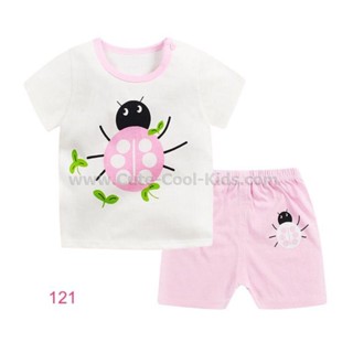 S-PJG-121 ชุดเสื้อ กางเกง สีขาว+ชมพู ลายเต่าทอง ไซค์ 90