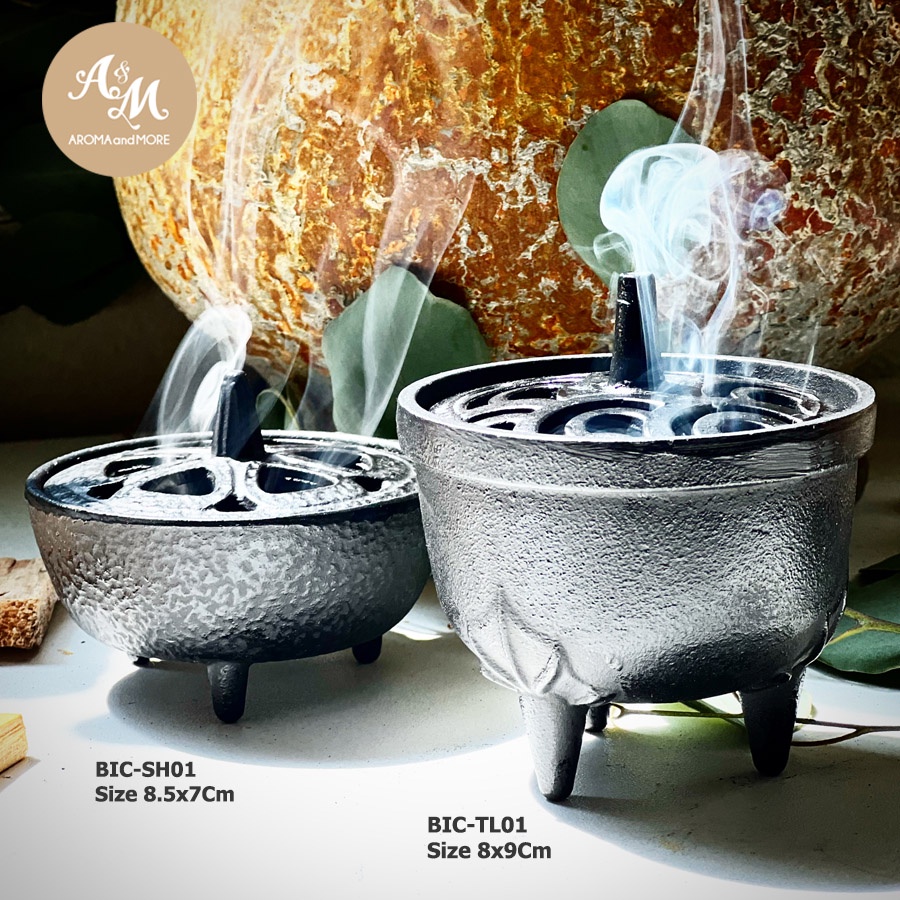 ถ้วยเหล็กหล่อสำหรับจุดใช้งานกับธูป เรซิน ไม้หอมและสมุนไพร Black Cast Iron Incense Burner / Aromatherapy Burner มี 2แบบ