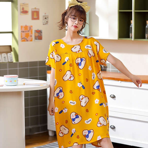 Dress ชุดนอนผ้าไหมคอตตอนแบบยาวชุดเดรสผ้าเรยอนแขนสั้นสำหรับฤดูร้อนสำหรับ ...