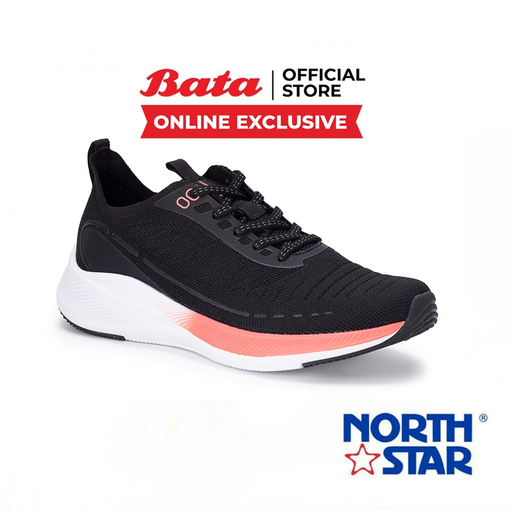 Bata บาจา (Online Exclusive) ยี่ห้อ North Star รองเท้าผ้าใบสนีคเกอร์แบบผูกเชือก ระบายอากาศได้ดี ผ้าถัก Flyknit สำหรับผู้หญิง สีดำ 5206056