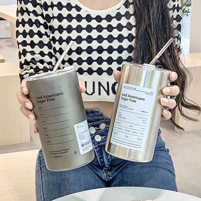 แก้วเก็บความเย็น กระติกน้ำร้อน แก้วกาแฟ สเตนเลส พร้อมหลอดดูด กระติกเก็บความเย็น ความจุขนาดใหญ่ 600ml/20oz KKHOME thumbnail 3