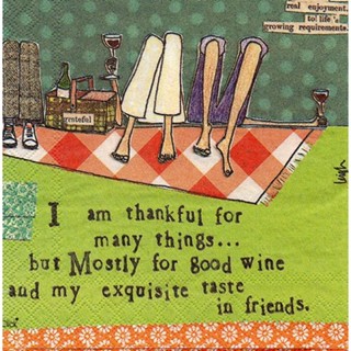 Pladao Napkin ภาพคำคม Thankful for Wine &amp; Friendship กระดาษ แนพกิ้น สำหรับงานศิลปะ เดคูพาจ decoupage ขนาด M 25x25