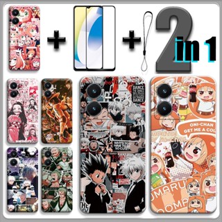 2 IN 1 เคสโทรศัพท์มือถือ กระจกนิรภัย เซรามิค กันรอยหน้าจอ ลายการ์ตูนอนิเมะ สําหรับ VIVO Y22 VIVO Y22S