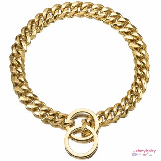 ปลอกคอสุนัขขนาด 45 ซม. ครบ 18K Gold Heavy Duty Choke Cuban Dog Chain ปลอกคอฝึกโซ่สแตนเลสที่แข็งแกร่ง [O/8]