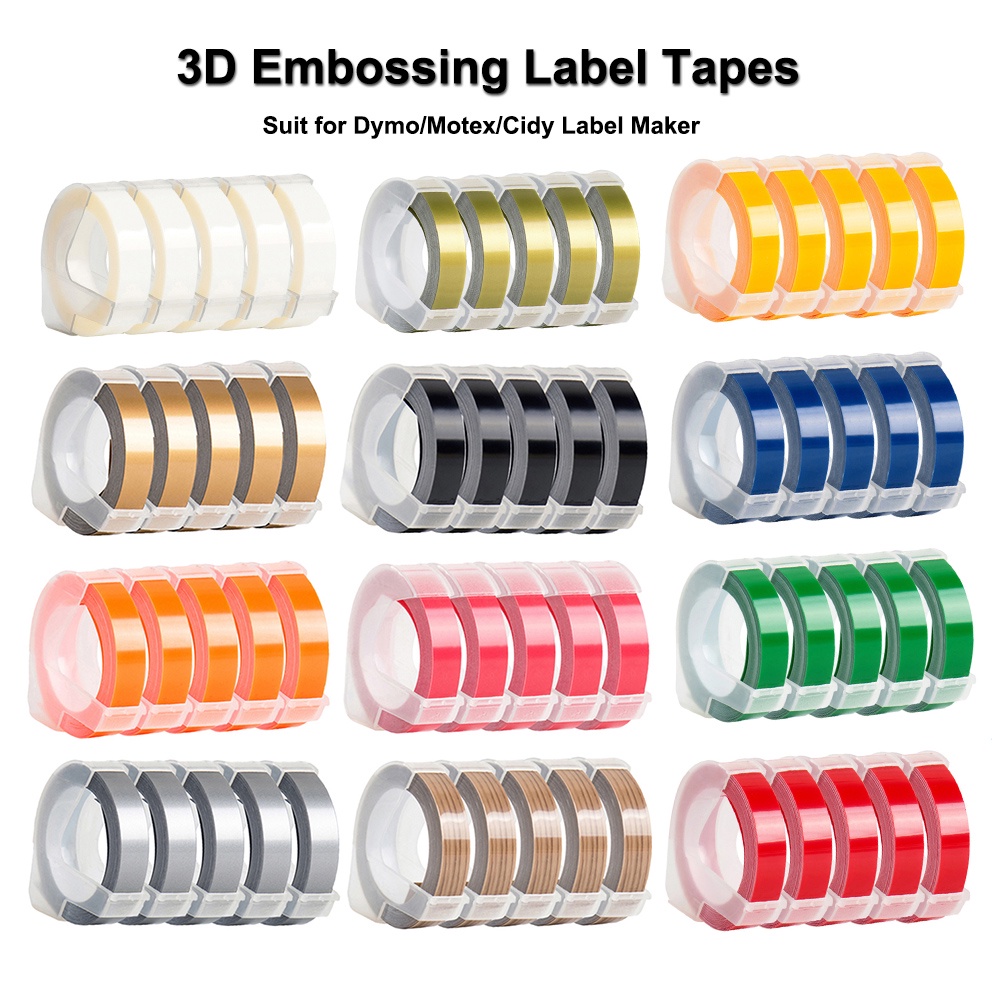 (พร้อมเทป 3 และ 2 ล้อ) เทปฉลากพลาสติก PVC ลายนูน 9 มม. X3 ม. 3 ม้วน พร้อมเทปฉลาก 3D สําหรับเครื่องพิมพ์ MOTEX E101 1 ชิ้น