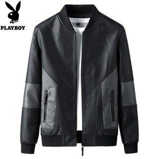 Playboy 2022 เสื้อแจ็กเก็ตหนัง เข้ารูป สไตล์เกาหลี แฟชั่นฤดูใบไม้ร่วง ฤดูหนาว สําหรับผู้ชาย