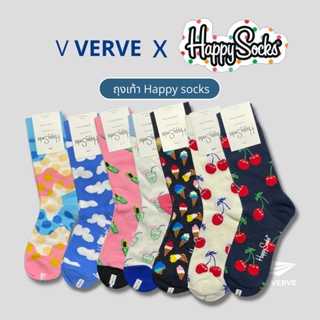 Verve - ถุงเท้า ข้อยาว Happy Socks สไตล์ยุโรป ข้อยาว สวย ดูดี แฟชั่น ถุงเท้าสเก็ตบอร์ด genuine free size ส่งจาก กทม.