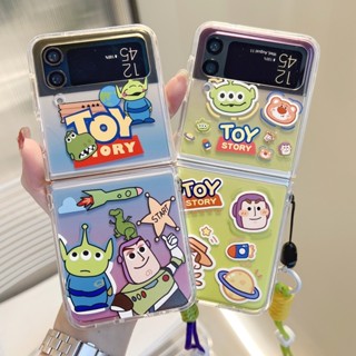 เคสโทรศัพท์มือถือแบบแข็ง ใส ลายภาพวาดเอเลี่ยน Woody Buzz Lightyear พร้อมสายคล้อง สําหรับ Samsung Galaxy Z Flip 4 3 5G Z Flip3 Flip4