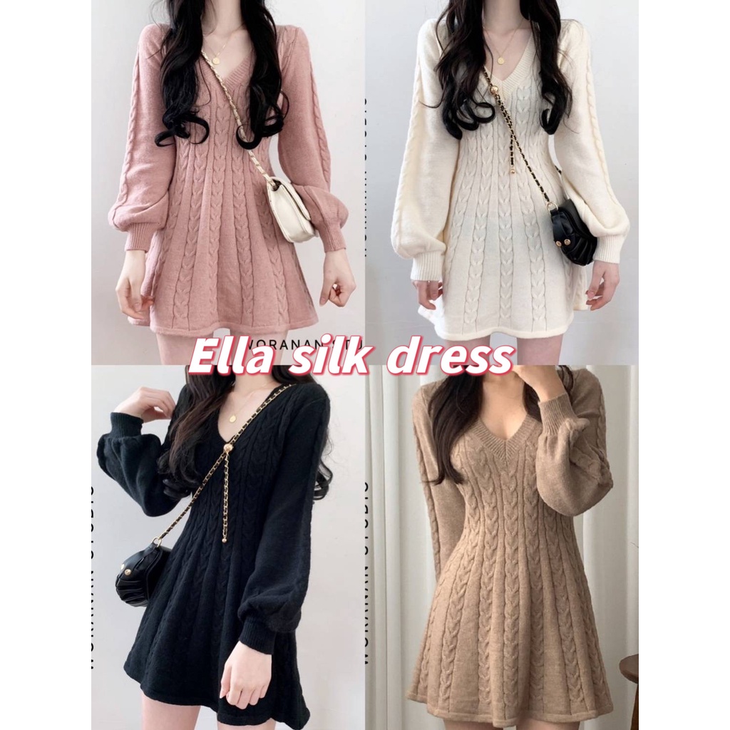 Ella Silk dress เดรสไหมพรมคอวี ☁️🌷