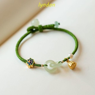 LYNDON PingAn Buckle Bracelet Unique Lucky Gift Personality Handmade Craft Gold Color Lotus Pendant Chinese String Bracelet