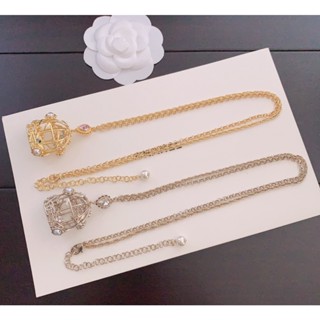 [Fashion Jewelry] สร้อยคอทองเหลือง รูปกรงนก ประดับเพชร สีทอง