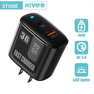 KIVEE อุปกรณ์ชาร์จ 36W Type C อุปกรณ์ชาร์จ PD/QC3.0 Fast Charger 2 พอร์ต ที่ชาร์จเร็ว