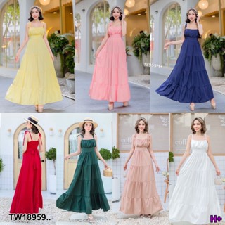 J18059 แม็กซี่เดรสสายเดี่ยวผูกไหล่ ผุกโบว์ สีพื้น Maxi dress, one shoulder strap, bow tie, solid color