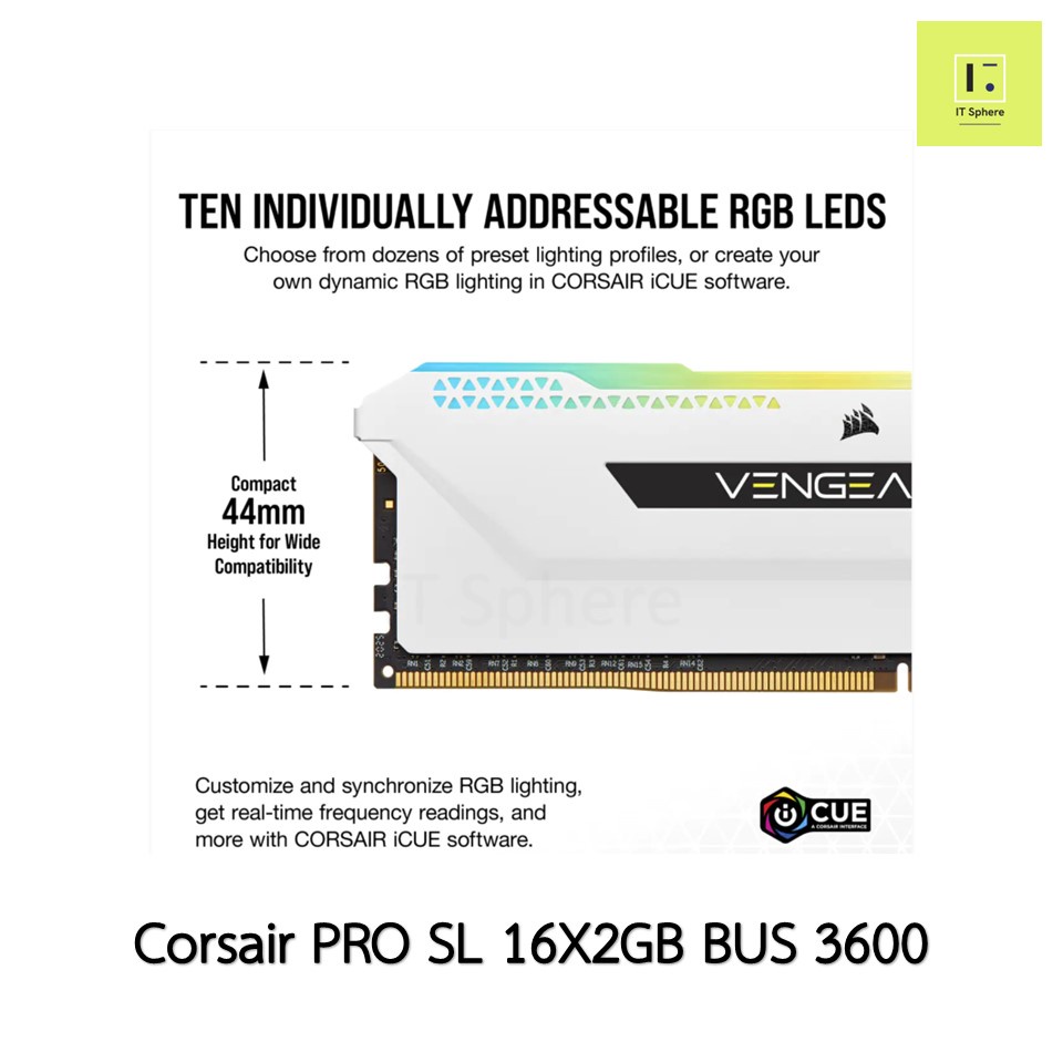 แรม Corsair Vengeance RGB PRO SL 32GB (2 x 16GB) bus 3600 สีขาว ประกันตลอดอายุการใช้งาน(RAM Corsair CMH32GX4M2D3600C18W)