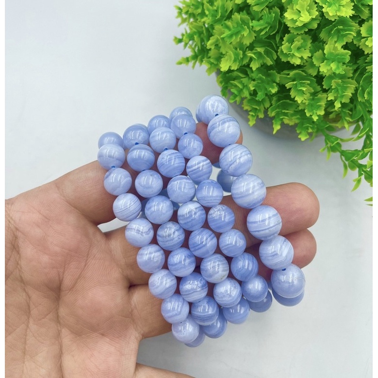 Natural Blue Lace Agate Bead Bracelet, Genuine Round Beaded Healing Crystal Bracelet Men Women Stretchy Bracelet