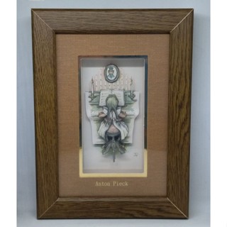 กรอบรูปวินเทจ Anton Pieck 3d Artwork Framed Piano Girl สินค้าญี่ปุ่น