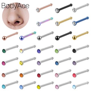 Bodyace 1 ชิ้น หลากสี เจาะจมูก สเตนเลส คริสตัล กระดุมจมูก ตรง บาร์ เจาะรูจมูก