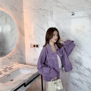 💜🤍เสื้อแจ็คเก็ตยีนผู้หญิง (สีม่วง) W28209