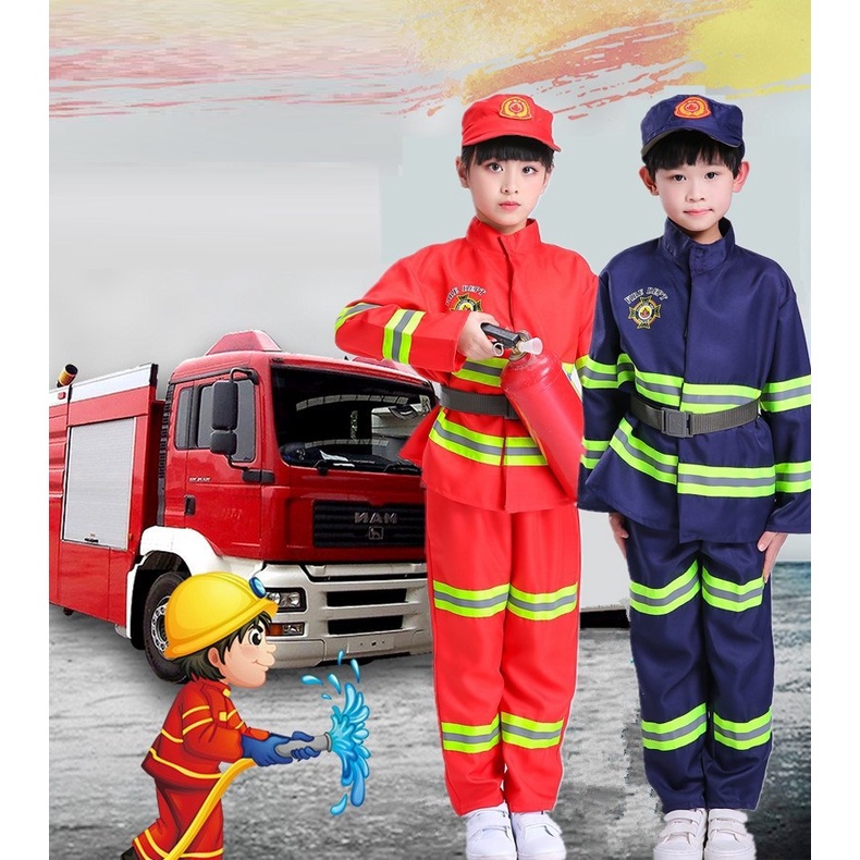 mige ชุดดับเพลิงเด็ก  ชุดอาชีพเด็ก ชุดแฟนซีเด็ก ได้ครบชุด (มี2สี กรม/แดง) รุ่น MM015