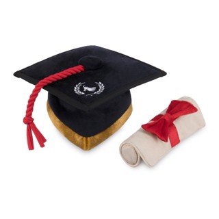 PLAY K9 Scholar Graduation Hat &amp; Scroll หมวกรับปริญญาและใบรับรองของเล่นตุ๊กตาสุนัข Plush Dog Toy