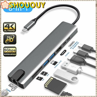 SHOUHOU ฮับ USB C 8 in 1 SD TF RJ45 USB 3.0 4K HDMI