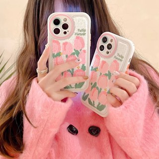 ✨ส่งเชือกเส้นเล็ก✨เคสไอโฟน 14 Pro Max 13 12 11 เคส for iPhone 14พลัส มีขนดก ดอกไม้ พกง่ายๆ การป้องกันการตก Case