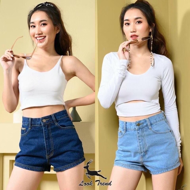 ยีนส์ขาสั้น ป้าย Look trend มีไซร์ใหญ่ แบบเรียบเบสิค 4 สี เข้ม/อ่อน/ดำ/ขาา