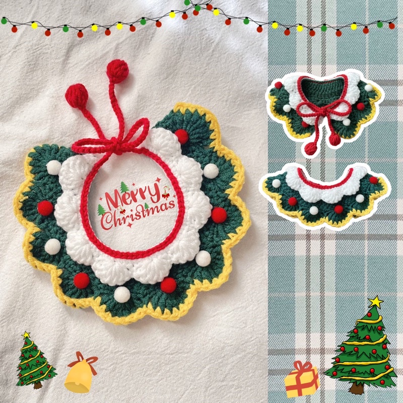 ปลอกคอถักสัตว์เลี้ยง Christmas tree ปลอกคอไหมพรม ปลอกคอแมว