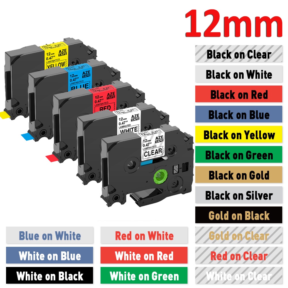 12 มม.TZe-231 เทปฉลาก Maker เทปลามิเนตใช้งานร่วมกับ Brother TZe-231 TZe-241 TZe-251 TZe-131 ป้ายริบบ