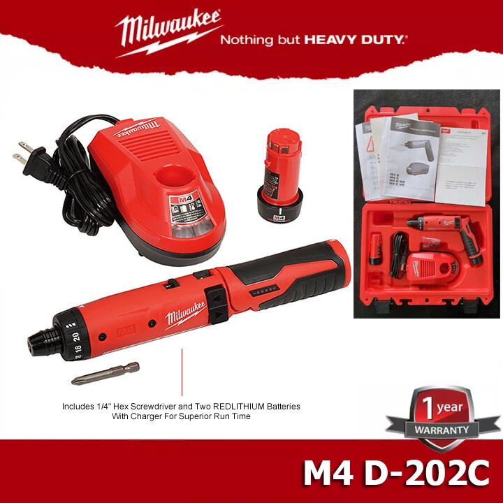 Milwaukee M4 D-202C ไขควงไร้สาย 4โวลต์ พร้อมแบต 2ก้อน และ กล่องแข็ง