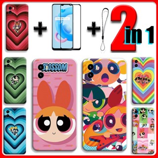 เคส 2 IN 1 สําหรับ VIVO Y15S พร้อมกระจกนิรภัยกันรอยหน้าจอเซรามิค Powerpuff Girls