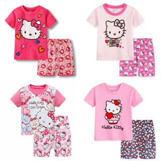 ชุดนอนแขนสั้นลําลอง ลายการ์ตูน Hello Kitty น่ารัก สําหรับเด็กผู้หญิง