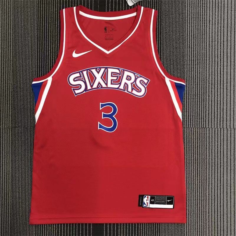 เสื้อบอล NBA Retro สำหรับผู้ชาย ทีมPhiladelphia 76ers #3 Allen Iverson ฤดูกาล 1996-97 สีแดง